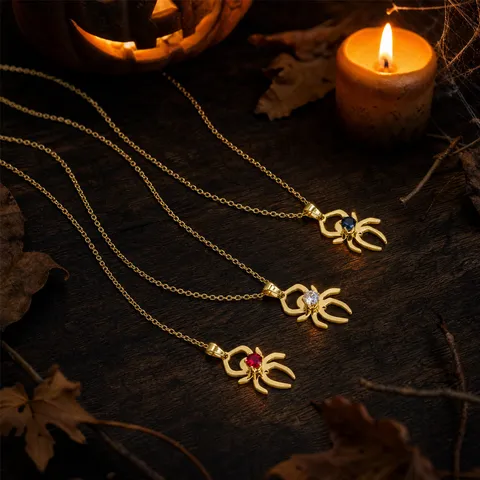 Halloween Stainless Steel Spider Jewelry Set For Women Punk Gothic Rhinestone Necklace Earrings Gothic Party Accessories