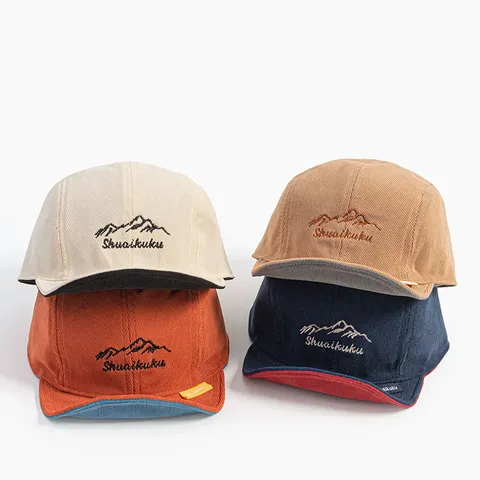 Kids Corduroy Baseball Cap Embroidery Mountain Pattern Sun Hat Adjustable Peaked Cap For Boys Girls Fall Winter Sports Outdoor Hat