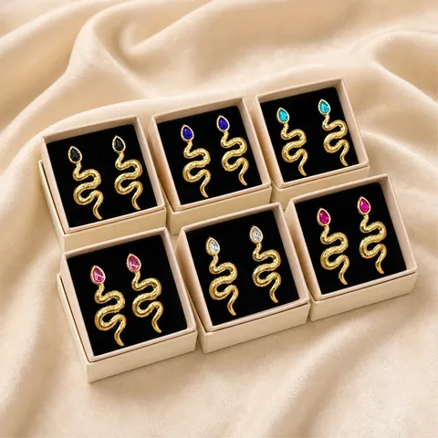 Vintage Stainless Steel Snake Stud Earrings For Women Retro Animal Shape Drip Oil Rhinestone Jewelry Gift Accessories