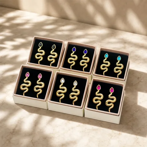 Vintage Stainless Steel Snake Stud Earrings For Women Retro Animal Shape Drip Oil Rhinestone Jewelry Gift Accessories
