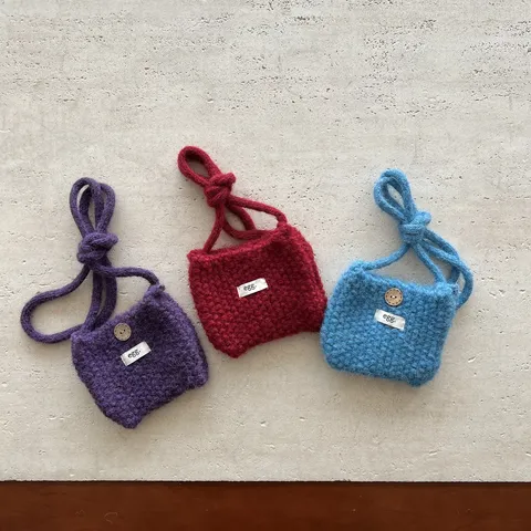 Mini Sac de Téléphone Tricoté pour Femmes Style Coréen Couleur Unie Polyester Sac à Bandoulière Mignon Laine Rouge à Lèvres Porte-monnaie