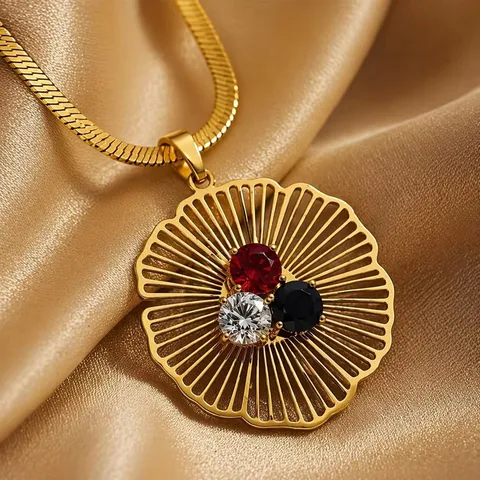 French Vintage Fan-Shaped Floral Jewelry Set Stainless Steel Zirconia Inlaid Necklace Earrings Ring 3-Piece Set For Women Wedding Party Jewelry