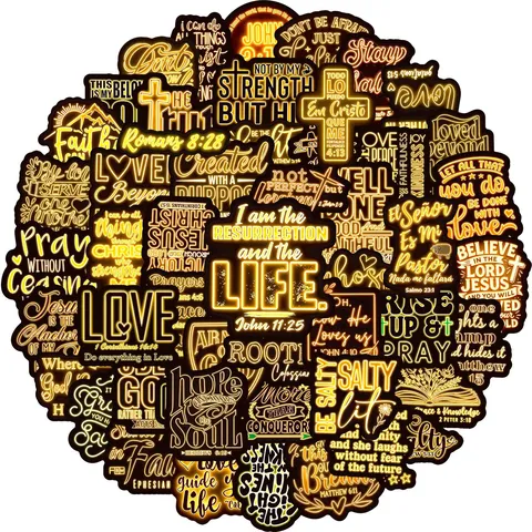 Autocollants Graffiti de Versets Bibliques Religieux Autocollants Jaune Néon Imperméables Pour Journal Carnet Ordinateur Portable Papeterie Esthétique