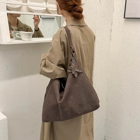 Dames Geweven Tote Bag Retro PU Leer Schoudertas Casual Woon-werkverkeer Slouchy Hobo Tas Grote Capaciteit Mode Handtas
