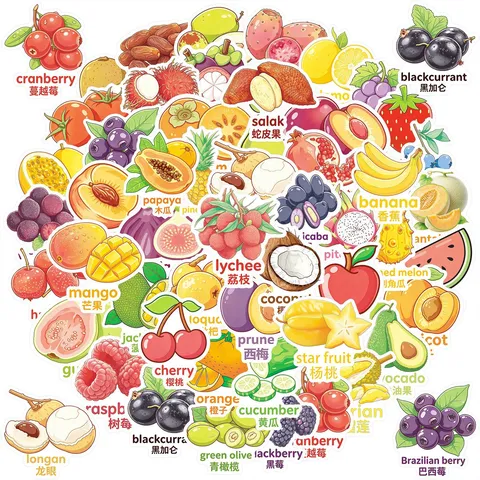 Autocollants Anglais de Fruits de Dessin Animé DécalcomANIES PVC Imperméables Pour DIY Scrapbook Journal Papeterie Ordinateur Portable Bouteille d'Eau