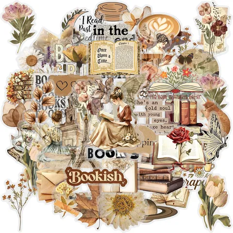 Vintage Reading Sticker Pack Waterproof PET Aesthetic Bookish Scrapbook Decals For Journal Luggage Laptop Stationery