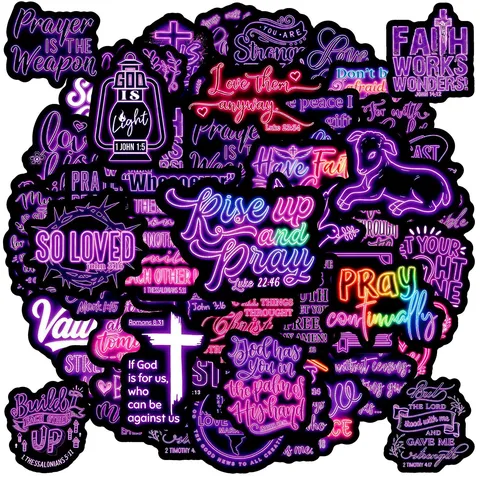 Autocollants de Graffiti de Verset Biblique Violet Néon DécalcomANIES En Vinyle Imperméables Papeterie Esthétique Pour Journal et Carnet