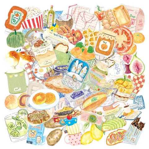 Autocollants Alimentaires Aquarelle Transparents Mignons Autocollants DIY Imperméables Esthétiques Pour Bouteille d'Eau Journal Téléphone