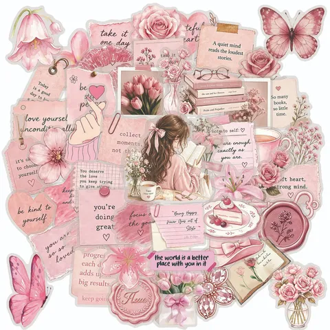 Acquerello Rosa Ispiratore Impermeabile PET Adesivi Estetico Diario Decalcomanie Per Bottiglia d'Acqua Scrapbook Cancelleria