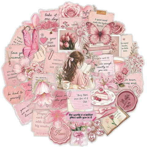 Acquerello Rosa Ispiratore Impermeabile PET Adesivi Estetico Diario Decalcomanie Per Bottiglia d'Acqua Scrapbook Cancelleria