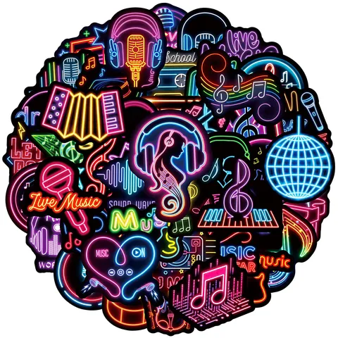 Autocollants En Vinyle Imperméables De Graffiti De Musique De Néon Pour Guitare Skateboard Ordinateur Portable Bouteille D'eau