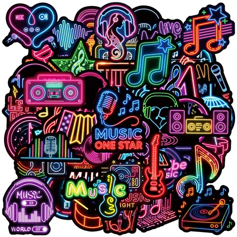 Autocollants En Vinyle Imperméables De Graffiti De Musique De Néon Pour Guitare Skateboard Ordinateur Portable Bouteille D'eau