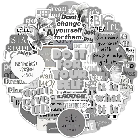 Autocollants De Phrases Inspirantes Gris Morandi Decals PVC Étanches Esthétiques Pour Téléphone Tasse D'Eau Et Ordinateur Portable