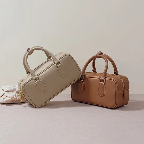 Damen Echtes Leder Boston Tasche Nischen-Design Minimalistischer Einfarbiger Schulter-Umhängetag Elegante Handtasche Für Den Täglichen Weg