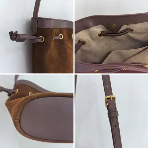 Damen Echtes Leder Eimer Tasche Retro Kordelzug Umhängetasche Lässig Tägliche Schulter Handtasche Kleine Handy Tasche