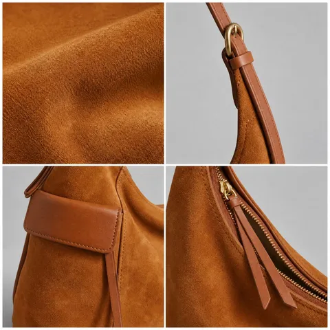 Damen Echtes Leder Umhängetasche Herbst Winter Casual Tote Bag Retro Wildleder Achseltasche Große Kapazität Handtasche