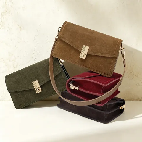 Retro Rindsleder Umhängetasche Für Damen Unifarben Wildleder Crossbody Bag Eleganter Schlossverschluss Mode Handtasche