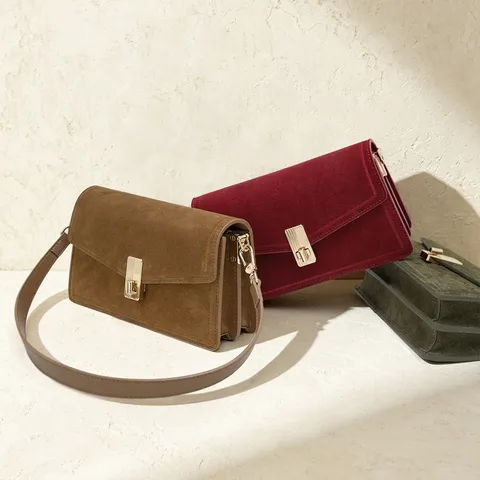Retro Rindsleder Umhängetasche Für Damen Unifarben Wildleder Crossbody Bag Eleganter Schlossverschluss Mode Handtasche