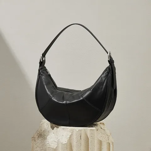 Damen Echtes Leder Halbmond Tasche Mode Crescent Achseltasche Große Kapazität Casual Schulter Umhängetasche