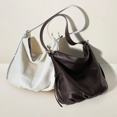 Damen Echte Leder Tragetasche Große Kapazität Weiches Rindsleder Umhängetasche Lässig Minimalistisch Hobo Handtasche