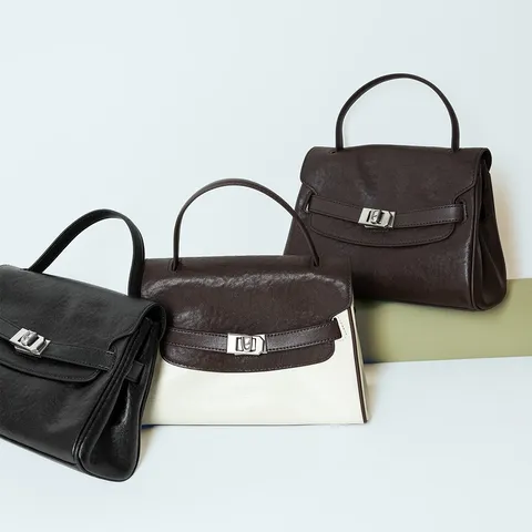Kopfschicht Pflanzlich Gegerbtes Rindsleder Pendler Handtasche Damen Farbe Block Klappe Schulter Umhängetasche Mit Metall Schlossverschluss