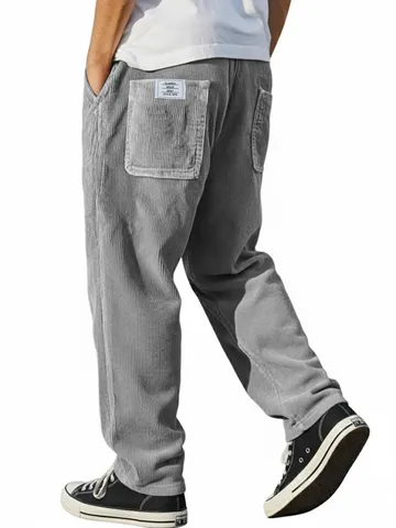 Men's American Retro Corduroy Casual Pants Loose Straight Leg Vertical Striped Multi-Pocket Trousers For Men Fashion Daily Wear