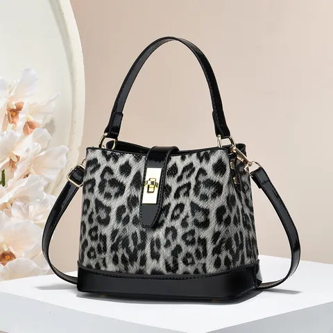 Borsa a Mano da Donna con Stampa Leopardata Vintage in Pelle PU Borsa Tote Borsa a Tracolla con Fibbia in Metallo Multivani
