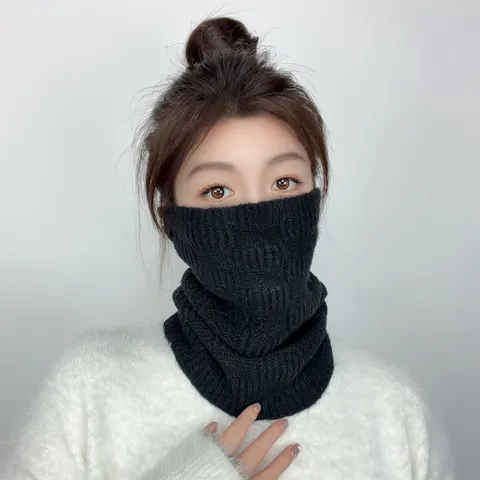 Women's Knit Neck Gaiter Winter Warm Face Mask Windproof Ribbed Neck Warmer For Skiing Cycling Wool Blend Solid Scarf