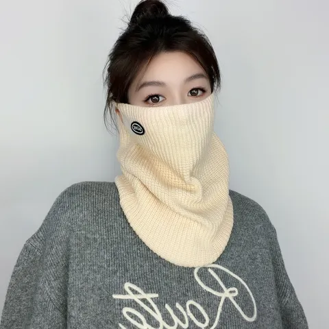 Braga de Cuello de Punto de Invierno Con Bucle para la Oreja Máscara Facial Transpirable a Prueba de Viento Bufanda Cálida de Viscosa