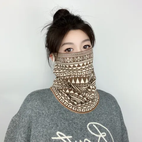 Scaldacollo Invernale in Maglia Maschera Facciale Con Passanti Per Orecchie Per Donna Uomo Antivento Caldo Misto Viscosa Bandana Sciarpa