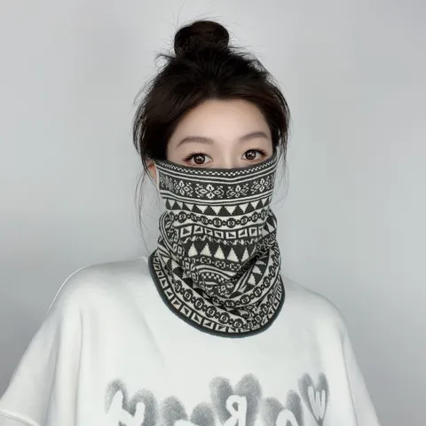 Scaldacollo Invernale in Maglia Maschera Facciale Con Passanti Per Orecchie Per Donna Uomo Antivento Caldo Misto Viscosa Bandana Sciarpa