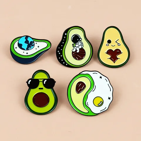 Broche Avocat Lunettes de Soleil Dessin Animé Mignon Émail Alliage de Zinc Badge Fruit Épingle de Revers Vêtements Sac à Dos Bijou Cadeau