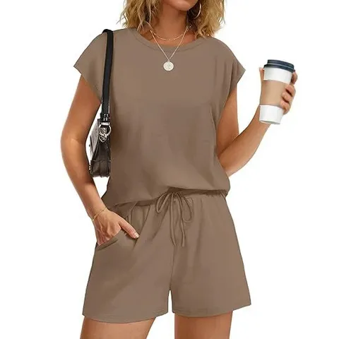 Women's Casual Loungewear Top And Bottom Sleeveless Solid Color Pockets Home Outerwear Cozy Matching Set For Summer Comfort