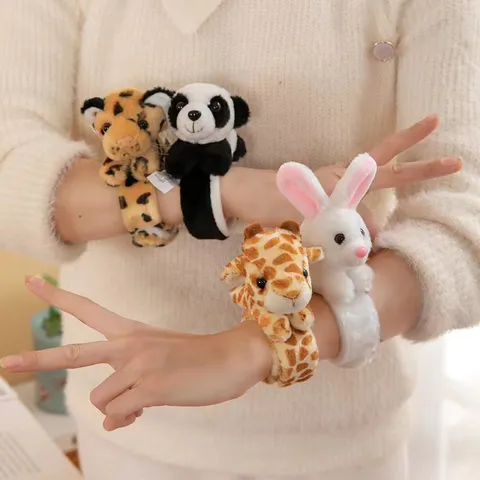 Cute Animal Plush Slap Bracelet Cartoon Toy Panda Tiger Rabbit Keychain Children Gift