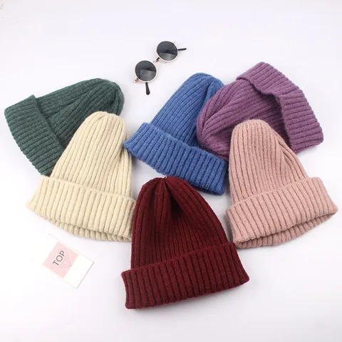 Kinder Winter Warm Strickmütze Beanie Einfarbig Rippstrick Pullover Mütze Für Jungen Und Mädchen Tägliche Kleidung Zubehör