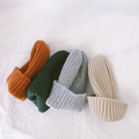 Kinder Warm Strickmütze Einfarbig Herbst Winter Beanie Cap Weich Bequem Tägliche Mode Kopfbedeckung Für Baby Jungen Und Mädchen