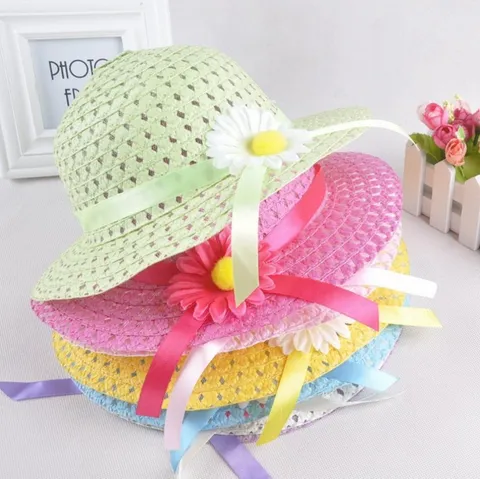 Kinder Sommer Foldable Strohhut Süße Sonnenblume Band Strandhut Gewebter Sonnenschutz Hut Für Babys Mädchen Kinder