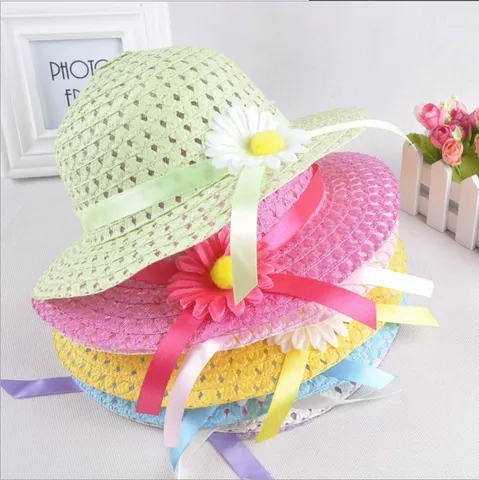 Kinder Sommer Foldable Strohhut Süße Sonnenblume Band Strandhut Gewebter Sonnenschutz Hut Für Babys Mädchen Kinder