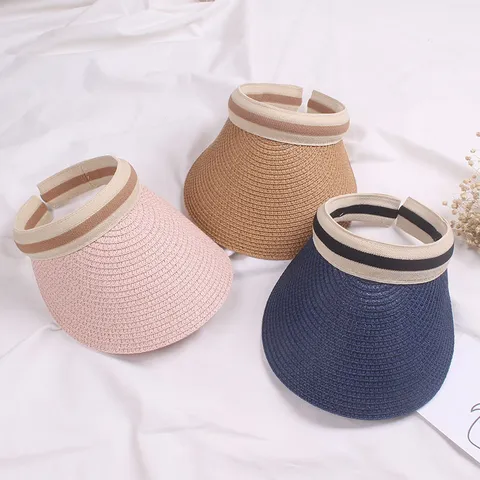 Kids Summer Sun Hat Empty Top Wide Brim Visor Breathable Paper Straw Beach Hat For Boys Girls Outdoor UV Protection