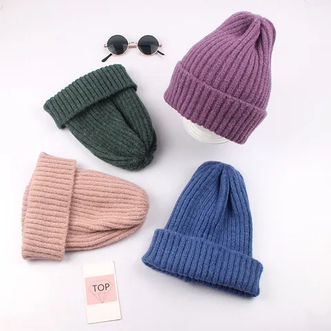 Kinder Winter Warm Strickmütze Beanie Einfarbig Rippstrick Pullover Mütze Für Jungen Und Mädchen Tägliche Kleidung Zubehör