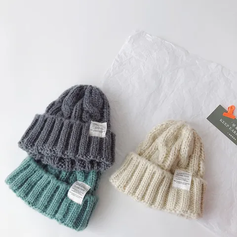 Kinder Warm Strickmütze Süße Zopfmuster Winterkappe Mit Buchstaben Stoffetikett Einfarbig Kinder Skimützen