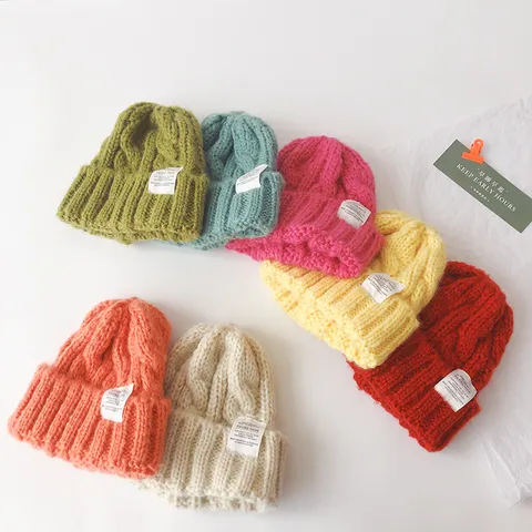 Kinder Warm Strickmütze Süße Zopfmuster Winterkappe Mit Buchstaben Stoffetikett Einfarbig Kinder Skimützen