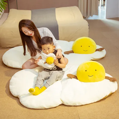 Cute Fried Egg Plush Cushion Flannel Floor Mat Soft Tatami Carpet For Living Room And Bedroom Home Decor