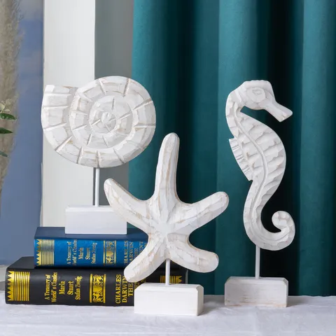 Mediterraner Stil Massives Lindenholz Meerestier Holzschnitzerei Ornament Tischdekoration