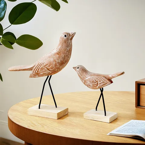 American Country Retro Wooden Bird Statue Ornaments Set Two Distressed Wood Desk Figurine Home Decor Crafts