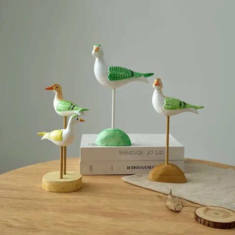 Statuetta di Gabbiano in Legno in Stile Mediterraneo Dipinta a Mano Decorazione da Tavolo di Animali Decorazioni per la Casa
