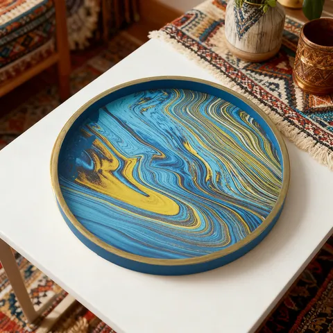 Creative Painted Wooden Storage Tray European Style Round Decorative Serving Tray For Tea Living Room Home Decor