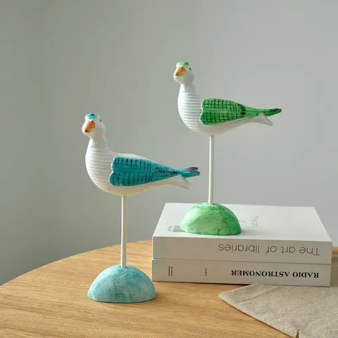 Statuetta di Gabbiano in Legno in Stile Mediterraneo Dipinta a Mano Decorazione da Tavolo di Animali Decorazioni per la Casa