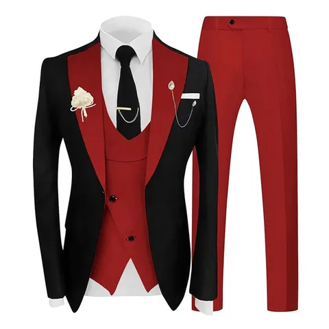 Ensemble de Costume 3 Pièces pour Homme Coupe Slim Business Mariage Bal Tuxedo Blazer Gilet et Pantalon Tenue de Costume