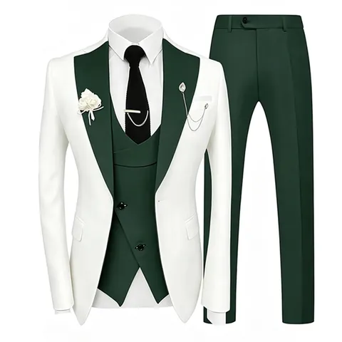 Men's Slim Fit 3-Piece Suit Set Formal Business Tuxedo Wedding Party Jacket Vest Pants Set Polyester Viscose Blend Suits
